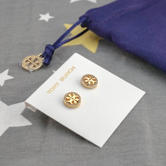 Tory Burch Miller Pavé Stud Earrings in Tory Gold (Brand New with Dust Bag) - Picture 4 of 5